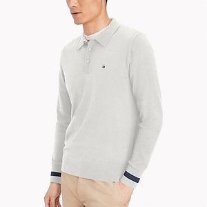 Tommy Hilfiger Regular Fit Wool Blend Beige Long Sleeve Polo